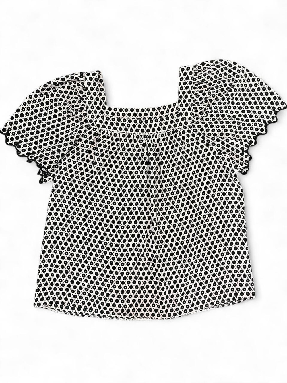 Ann Taylor Factory Petite Pink Black Polka Dot Ruffle Sleeve Blouse